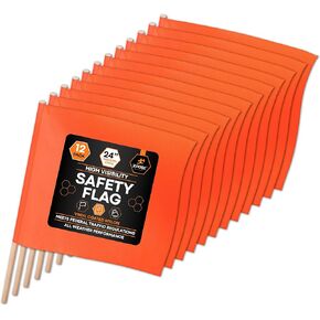 أعلام أمان برتقالية للسلامة من Xpose، أعلام تحذير مربعة مقاس 45.72 سم × 45.72 سم مع طاقم خشبي مقاس 60.96 سم، 12 عبوة للأحمال الواسعة، وسحب الشاحنات، وأعمال السقف والاستخدام الحذر in Kuwait