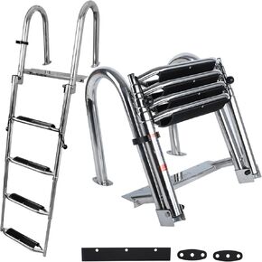 Pontoon Boat Ladder,Polished 316 Stainless Steel 4 Step Telescoping Ladder,600LBS Capacity for Sailboats,Ships,Most Swimming Pools,Docks,pontoons. in Kuwait