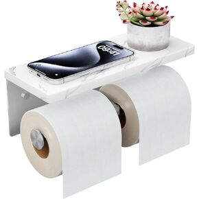 FORIOUS Toilet Paper Holder with Shelf, Marble Wall Mount Tissue Roll Holder for Bathroom, Washroom, 304 Stainless Steel Double Commercial Toilet Tissue Dispensers with Phone Shelf, Brushed Nickel in Kuwait