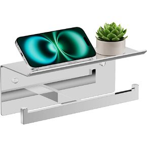 FORIOUS Double Toilet Paper Holder with Shelf, 304 Stainless Steel Wall Mount Commercial Toilet Paper Dispenser, Bathroom Tissue Roll Holder with Storage for Phone, Book, Essentials, Brushed Nickel in Kuwait