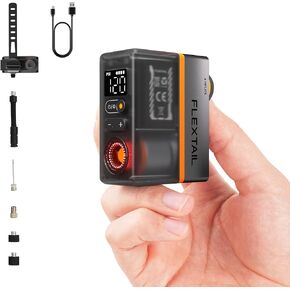 مضخة إطار دراجة صغيرة محمولة من FLEXTAILGEAR مع مقياس رقمي وضوء خلفي، مضخة دراجة كهربائية 120 و130 رطل لكل بوصة مربعة، صمامات بريستا وشرايدر، للطرق والدراجات الجبلية والدراجات النارية والكرات in Kuwait