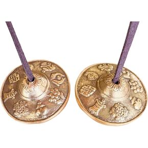 Tibetan Tingsha Cymbals, 2.6 inch Bronze Meditation Bells with Drawstring Bag, Traditional Sanskrit Design for Percussion Instrument in Kuwait