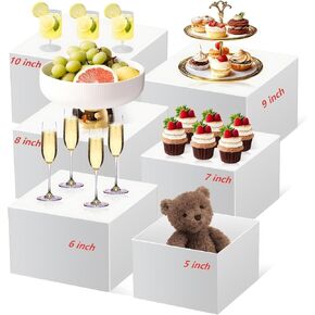 6 Pcs Buffet Risers（Size：5''-6''-7''-8''-9''-10'',Food Risers for Buffet Table，White Acrylic Cube Display Risers Shelf for Catering, Party, Jewelry & Collectibles in Saudi Arabia