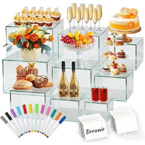 6 Pcs Buffet Risers with Markers and Signs, Risers for Display for Food, Jewelry Display, and Daily Organization, Acrylic Food Risers, Cube Boxes Nesting Riser (Sizes: 3",4",5",6",7",8" (White) in Kuwait