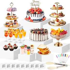 9 قطع من حاملات وحوامل البوفيه البيضاء | رافعات عرض الطعام لطاولة البوفيه | ستاندات أكريليك مع لافتات وأقلام | صناديق مكعبة للحفلات، أعياد الميلاد، الزفاف، تقديم الطعام، التشكيلة | الحجم 10''-9''-8''-7''-6''-5'' in Kuwait