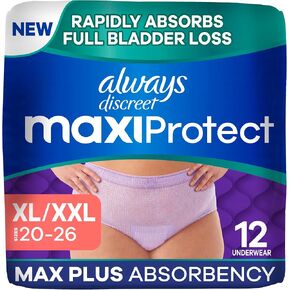 Always Discreet MaxiProtect Adult Diapers for Women, Incontinence Underwear, Postpartum Essentials, Bladder Leak Protection, Disposable Briefs, Maximum Plus Absorbency, Size L, 14 Count in Kuwait