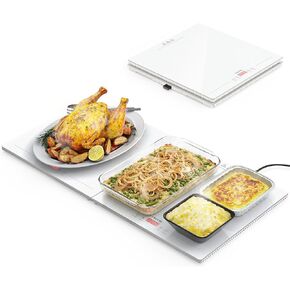 صينية تسخين كهربائية من FEPPO مع تحكم مستقل في درجة الحرارة والمؤقت، سخان طعام معياري 2 في 1 لبوفيه الحفلات، حصيرة تدفئة سطحية زجاجية مقاس 31 بوصة × 15 بوصة للطعام، مثالية لتقديم الطعام والتجمعات in Kuwait