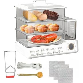 24L Electric Food Steamer 3 Tier Stainless Steel Commercial Steamer, Large Capacity Breakfast Machine with Detachable Water Tank and Timer, for Home Restaurant Party White in Saudi Arabia