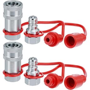 QWORK Hydraulic Quick Connect Couplers, 2 Sets 1/4 Inch NPT Thread Poppet Valve, 1/4" NPT Thread and 1/4" ISO Body, 3600 PSI, Hardened Steel with Dust Caps in Kuwait