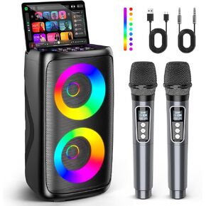 Karaoke Machine for Adults: Portable Bluetooth Speaker with 2 Wireless Karaoke Microphones with LED Lights Birthday Gifts for Party Family Home System Packages Support TWS/TF/USB/AUX in Kuwait