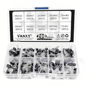 200PCS 10Values 2N2222 2N2907 2N3904 2N3906 2N4401 2N4403 2N5401 2N5551 2N7000 TL431 TL431A 2N2222A Power BJT Bipolar Junction Transistor Kits in Kuwait