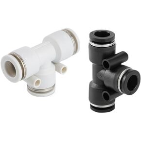 2 قطعة من البلاستيك الأبيض والأسود على شكل حرف T موصل هوائي سريع على شكل حرف T ثلاثي الاتجاه من البولي يوريثان (BlackPE-04) in Kuwait