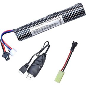 Airsoft Batteries 11.1V Gel Blaster Battery 11.1 Volt 2000mAh with Charger and SM-2P Plug to Mini Tamiya Connector Cable for Water Bead Splatter Ball（1 Pack in Kuwait