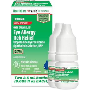 HealthCareAisle Eye Allergy Itch Relief - Olopatadine Hydrochloride Ophthalmic Solution USP, 0.7% - 2.5mL (Twin Pack) Eye Allergy Drops in Kuwait
