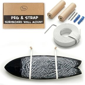 Ho Stevie! Surfboard Wall Mounts - Wood Pegs + Leather Straps - Hang Any Surf Board - Easy Installation in Kuwait