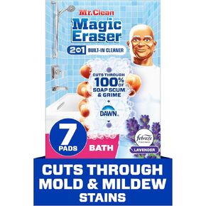Mr. Clean Magic Eraser Sponge, Bathroom, Shower, Tub Cleaner, Soap Scum Remover, Bathroom Cleaning Supplies, Dawn Cleaning Power with Lavender Scent, Shower & Tub, 6ct in Kuwait