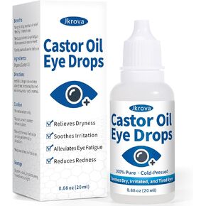 قطرات زيت الخروع للعين - ترطيب عميق وتخفيف مهدئ للعيون الجافة والمتهيجة والحكة والمتعبة | زيت الخروع العضوي المضغوط على البارد بنسبة 100% - 0.68 أونصة سائلة in Kuwait