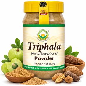 مسحوق الأيورفيدا التريفالا الأساسي | 7.05 أونصة (200 جرام) | مزيج أعشاب الأيورفيدا من أملا وهاريتاكي وبيبهيتاكي | يدعم عملية الهضم وصحة الأمعاء | خالي من الغلوتين، وغير معدل وراثيًا، ونباتي in Kuwait