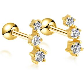 Mini Spark 14K Gold Plated Nap Earrings 925 Sterling Silver One CZ Stone Screw Ball Back Hypoallergenic Studs Everyday Cartilage Helix Celestial Tiny Second Earlobe Piercing Jewelry Unisex 3MM in Saudi Arabia