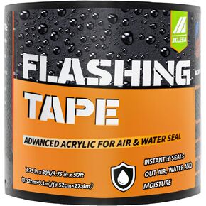 شريط وامض للنوافذ والأبواب، لفة 3.75 بوصة × 30 قدم، لاصق أكريليك، شريط وامض أسود ذاتي اللصق، مقاوم للماء، مقاوم للأشعة فوق البنفسجية، رائع لإغلاق الأبواب والنوافذ والبناء والإصلاحات in Kuwait