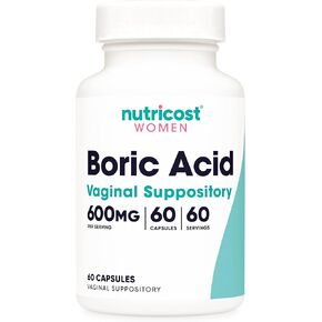Nutricost Boric Acid 600mg, 60 Capsules - Vaginal Suppository - Non-GMO - for Women in Kuwait