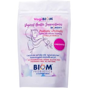 Biom Vaginal Probiotic Suppository: Natural Vaginal pH and Odor Control Regimen; Balance and Nourishes Vaginal Lactobacillus Flora ; No Parabens, Fragrance-Free (15) in Kuwait