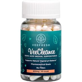 VeeFresh - VeeCleanse Boric Acid Vaginal Suppositories - Vaginal pH Balance Suppositories - Vaginal Odor Control - Feel Fresh, Feminine and Confident in Kuwait