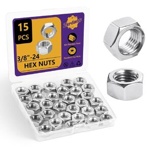 15 قطعة 3/8"-24 صواميل سداسية، 304 من الفولاذ المقاوم للصدأ (18-8) صواميل سداسية ذات خيط رفيع من UNF، أدوات تثبيت دقيقة مقاومة للاهتزاز للسيارات عالية الأداء والآلات والمشروعات عالية الشد in Kuwait
