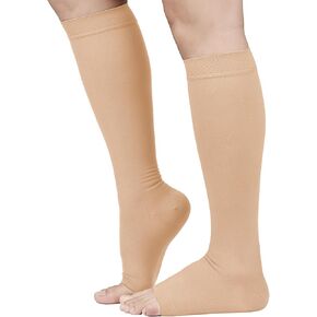 TOFLY® جوارب ضغط طبية متدرجة 30-40 مم زئبقي للرجال والنساء، جوارب ضغط عالية للركبة مفتوحة عند الأصابع، دعم قوي لاستعادة الدورة الدموية، جبائر الساق، الدوالي، الوذمة، التمريض in Kuwait