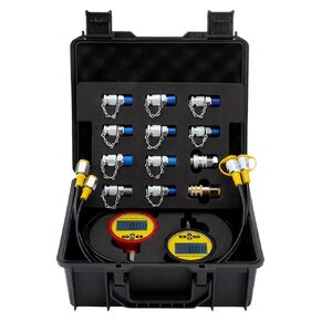 مجموعة قياس الضغط الهيدروليكي الرقمي، 10000PSI/700BAR/70Mpa مجموعة تشخيص الكل في واحد مع 2 مقياس ضغط رقمي، 10 وصلات اختبار (G、M、UNF、NPT、ZG)، 2 موصلات سريعة، 2 خرطوم وحقيبة حمل in Kuwait