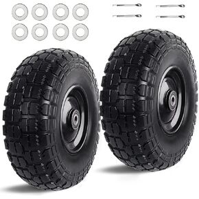 إطارات مطاطية مسطحة مقاس 12 بوصة بديلة للإطارات الصلبة وتجميعات العجلات للشاحنات اليدوية وعربة عربة الحديقة - إطارات بولي يوريثين عريضة 3.5 بوصة، محور 2.1 مع محور 5/8 بوصة، فضي in Kuwait