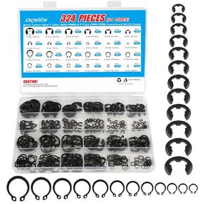 مجموعة متنوعة من 324 قطعة من المشابك C وE، 24 مقاسًا لمشبك C 5 مم - 16 مم ومشبك E 2 مم - 12 مم، حلقات تثبيت خارجية من الفولاذ الكربوني الأسود تحتفظ بحلقات للأعمدة والمحامل والآلات وإصلاح السيارات in Kuwait