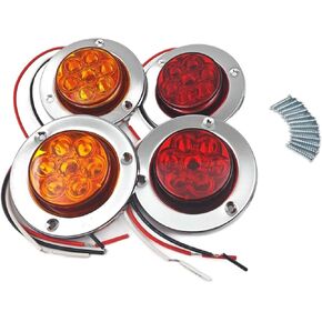 مصابيح LED للمقطورة مقاس 2 بوصة من AaSol، 2 بوصة مستديرة قطعتان باللون الأحمر قطعتان باللون الكهرماني - مقاومة للماء، غاطسة، مصابيح جانبية فائقة السطوع للمقطورات والشاحنات والقوارب والمركبات الترفيهية - سهلة التركيب in Kuwait