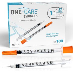 ONE-CARE Syringes 1ml/cc, 27G x 1/2"(12.7mm), Orange Cap, 100/bx in Kuwait