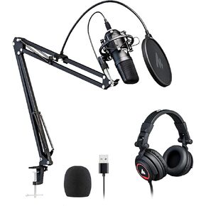 MAONO Microphone with Studio Headphone Set 192kHz/24bit Vocal Condenser Cardioid Podcast Mic Compatible with Mac and Windows, YouTube, Gaming, Live Streaming, Voice-Over (AU-A04H) in Saudi Arabia