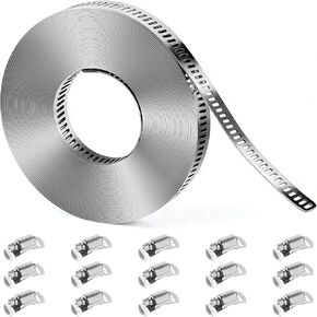 304 مشابك خرطوم من الفولاذ المقاوم للصدأ، مجموعة DIY بطول 26 قدمًا، حزام مشابك معدنية قابل للتعديل + 15 مشبك، مشابك خرطوم تروس دودة كبيرة، مشبك شريط لولبي لمشبك الأنابيب للسيارات، القناة، خط الوقود in Kuwait