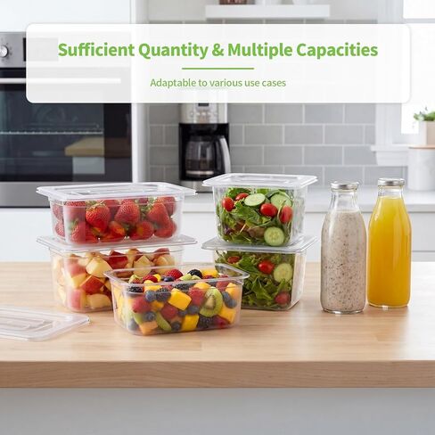 Sliner 10 Pack Plastic Clear Food Pans with Lids, Including 6 x 1/6 Size and 4 x 1/3 Size, 4 Inches Deep, Stackable and Freezer Safe Commercial Food Storage Containers for Fridge Salad Polycarbonat in Kuwait