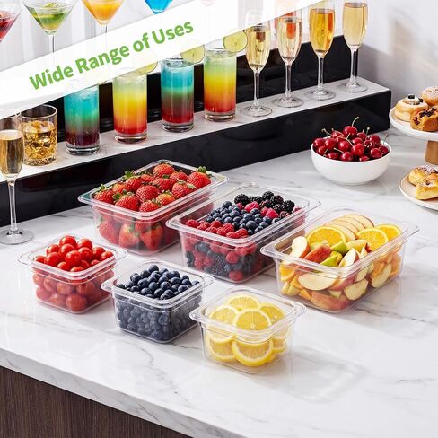 Sliner 10 Pack Plastic Clear Food Pans with Lids, Including 6 x 1/6 Size and 4 x 1/3 Size, 4 Inches Deep, Stackable and Freezer Safe Commercial Food Storage Containers for Fridge Salad Polycarbonat in Kuwait