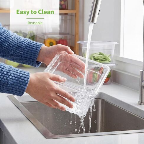 Sliner 10 Pack Plastic Clear Food Pans with Lids, Including 6 x 1/6 Size and 4 x 1/3 Size, 4 Inches Deep, Stackable and Freezer Safe Commercial Food Storage Containers for Fridge Salad Polycarbonat in Kuwait