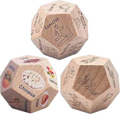 3 Pieces Wooden Decision Dice - 12 Sided Choice Dice for Couples, Self-Care, and Food Decisions - Stress Relief and Fun Gift for Date Night, Parties, Anniversary in Saudi Arabia