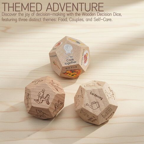 3 Pieces Wooden Decision Dice - 12 Sided Choice Dice for Couples, Self-Care, and Food Decisions - Stress Relief and Fun Gift for Date Night, Parties, Anniversary in Saudi Arabia