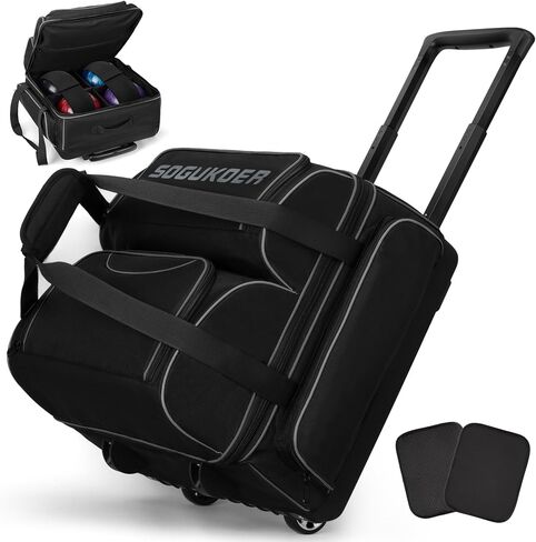 حقيبة بولينج ذات 4 كرات مع عجلات، حجرة رئيسية مدمجة، حقيبة بولينج شديدة التحمل 900D مع حجرة للأحذية، مقبض تلسكوبي، جيوب متعددة للملحقات للسفر في بطولة الدوري in Kuwait