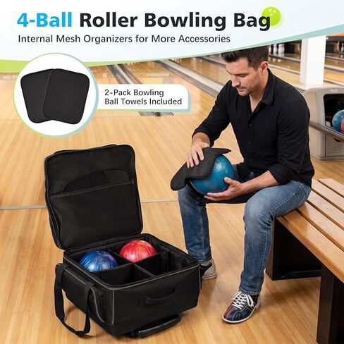 حقيبة بولينج ذات 4 كرات مع عجلات، حجرة رئيسية مدمجة، حقيبة بولينج شديدة التحمل 900D مع حجرة للأحذية، مقبض تلسكوبي، جيوب متعددة للملحقات للسفر في بطولة الدوري in Kuwait