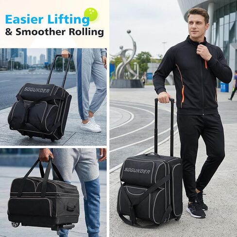 حقيبة بولينج ذات 4 كرات مع عجلات، حجرة رئيسية مدمجة، حقيبة بولينج شديدة التحمل 900D مع حجرة للأحذية، مقبض تلسكوبي، جيوب متعددة للملحقات للسفر في بطولة الدوري in Kuwait