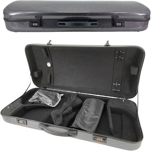 Adjustable Violin Viola Double Case – Holds 4/4 Violin & 15-17 Inch Viola – Hard Shell Backpack with 4 Bow Holders, 2 Back Straps – Durable & Lightweight for Musicians (Black 600D Nylon) in Kuwait