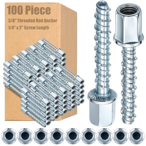 100 Pcs 3/8" Threaded Rod Anchor for Concrete, Vertical, Steel Zinc Finish, 1/4" X 2'' Screw Length, Concrete Anchors Vertical Anchor Screw, Threaded Rod Fitting in Saudi Arabia