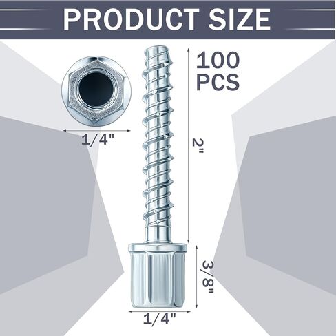100 Pcs 3/8" Threaded Rod Anchor for Concrete, Vertical, Steel Zinc Finish, 1/4" X 2'' Screw Length, Concrete Anchors Vertical Anchor Screw, Threaded Rod Fitting in Saudi Arabia