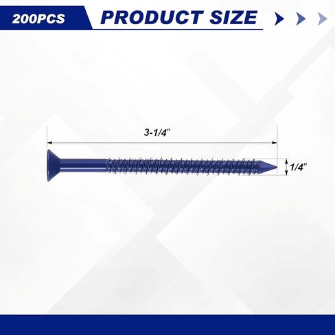 200 Pcs 1/4" x 3-1/4" Star Head Concrete Anchor Screws Bulk Blue Steel Self-Tapping Flat Head Screws for Anchoring to Concrete, Masonry, Block in Saudi Arabia