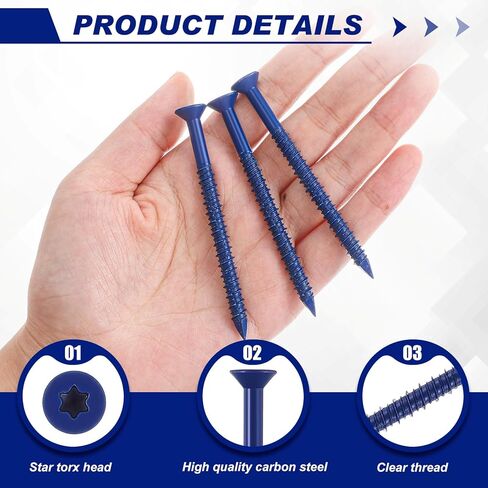 200 Pcs 1/4" x 3-1/4" Star Head Concrete Anchor Screws Bulk Blue Steel Self-Tapping Flat Head Screws for Anchoring to Concrete, Masonry, Block in Saudi Arabia