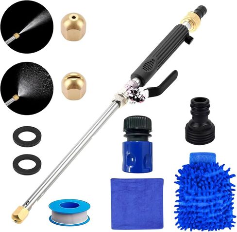 عصا غسيل كهربائية عالية الضغط - فوهة نفث مياه معدنية مع طرفي رش - بخاخ نهاية خرطوم عالي التحمل لغسيل السيارات والفناء والسطح وتنظيف الرصيف in Kuwait